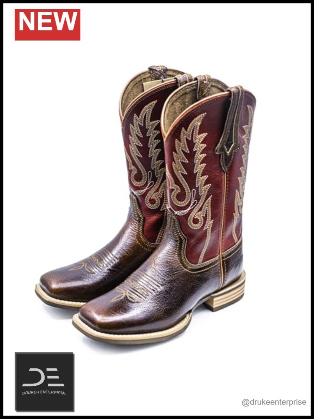 Women's Full Grain Leather Cowboy Boots Square Toe Western Mid-Calf